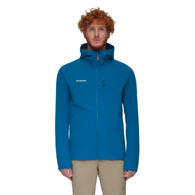 Mammut Całoroczna kurtka softshell Ultimate Comfort SO z kapturem (wiatroszczelna) ciemnoniebieska męska